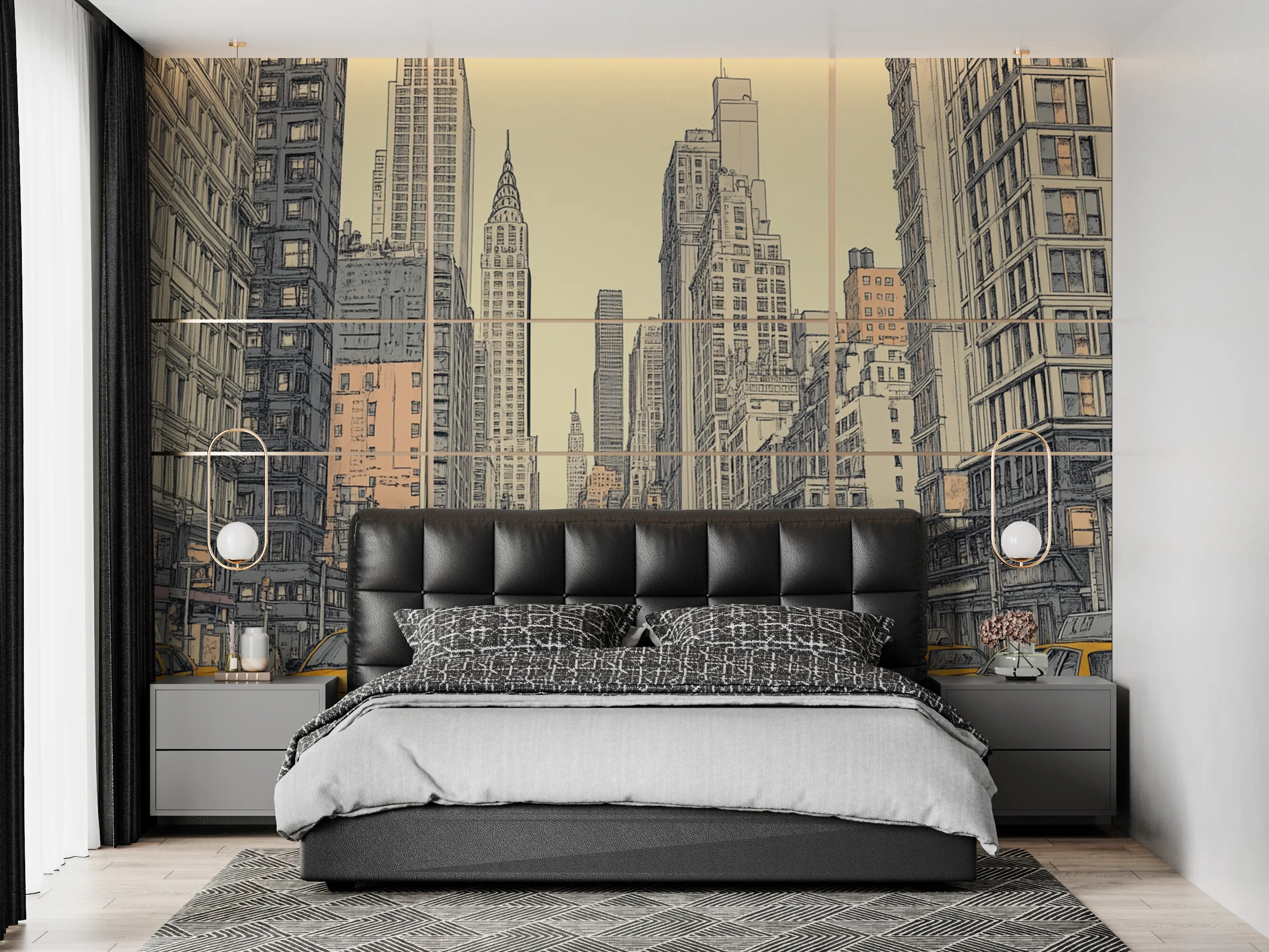 Rendered wallpaper image for New York Cityscape Line Art Wall Mural