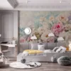 Pastel floral arrangement with peonies and smaller blossoms in soft colors||