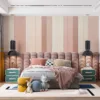 Abstract artwork with vertical stripes in shades of pink and cream.||