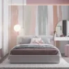 Textured pattern with vertical stripes in pastel shades of pink|gray|and cream.