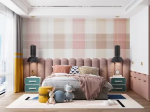 Plaid textile pattern in soft pink|beige|and white colors.