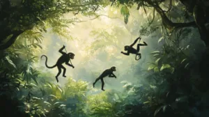 Alternative view of Playful Monkeys in Jungle Wall Mural