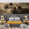 Four otters swimming together in a natural aquatic environment|showcasing their playful interaction.|