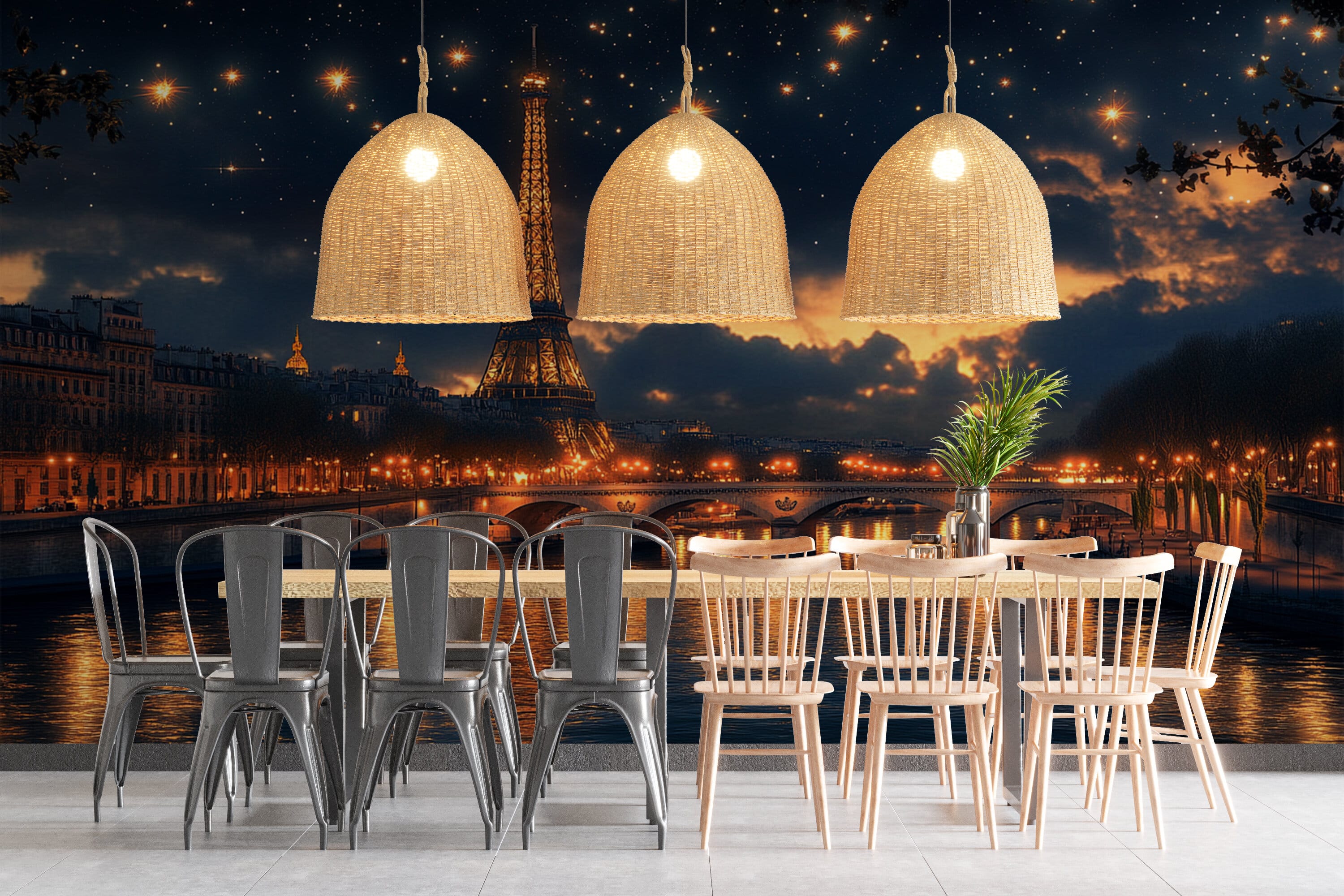 Rendered wallpaper image for Romantic Paris Nightscape Wall Mural