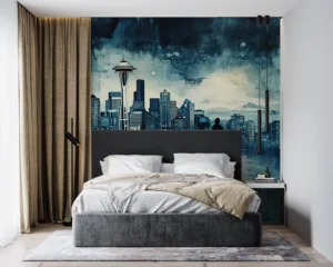 Artistic depiction of Seattle cityscape with Space Needle||