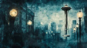 Alternative view of Dreamy Seattle Skyline Mural Wall Mural