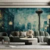 Artistic depiction of Seattle with Space Needle in moody colors.||