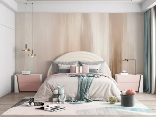 Abstract composition with blurred vertical lines in soft shades of beige and cream.