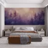 Abstract forest landscape with dreamy colors of purple|pink|and beige.