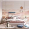 Abstract design in soft hues evoking a serene landscape.