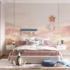 Abstract design in soft hues evoking a serene landscape.|beige|and cream colors.