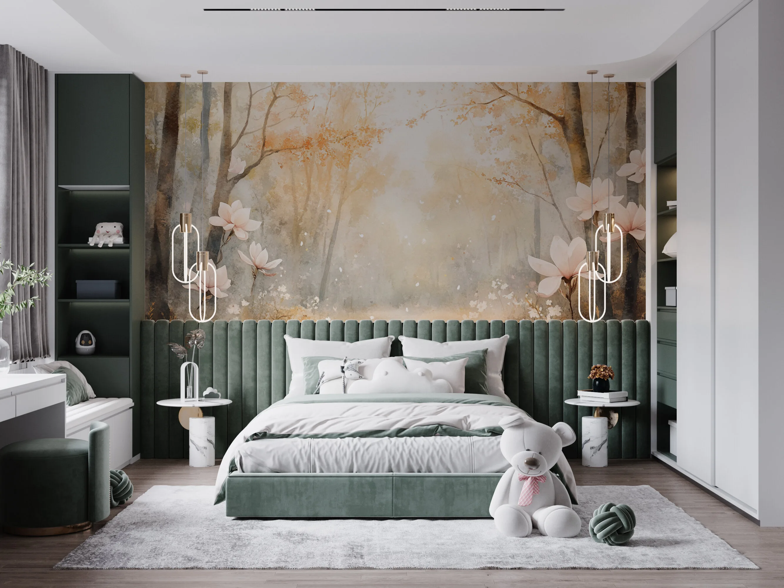 Rendered wallpaper image for Serene Autumn Forest Wall Mural