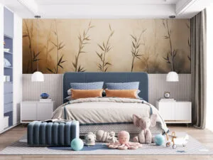 Abstract representation of slender plants in soft tones
