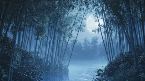 Alternative view of Serene Bamboo Forest at Night Wall Mural