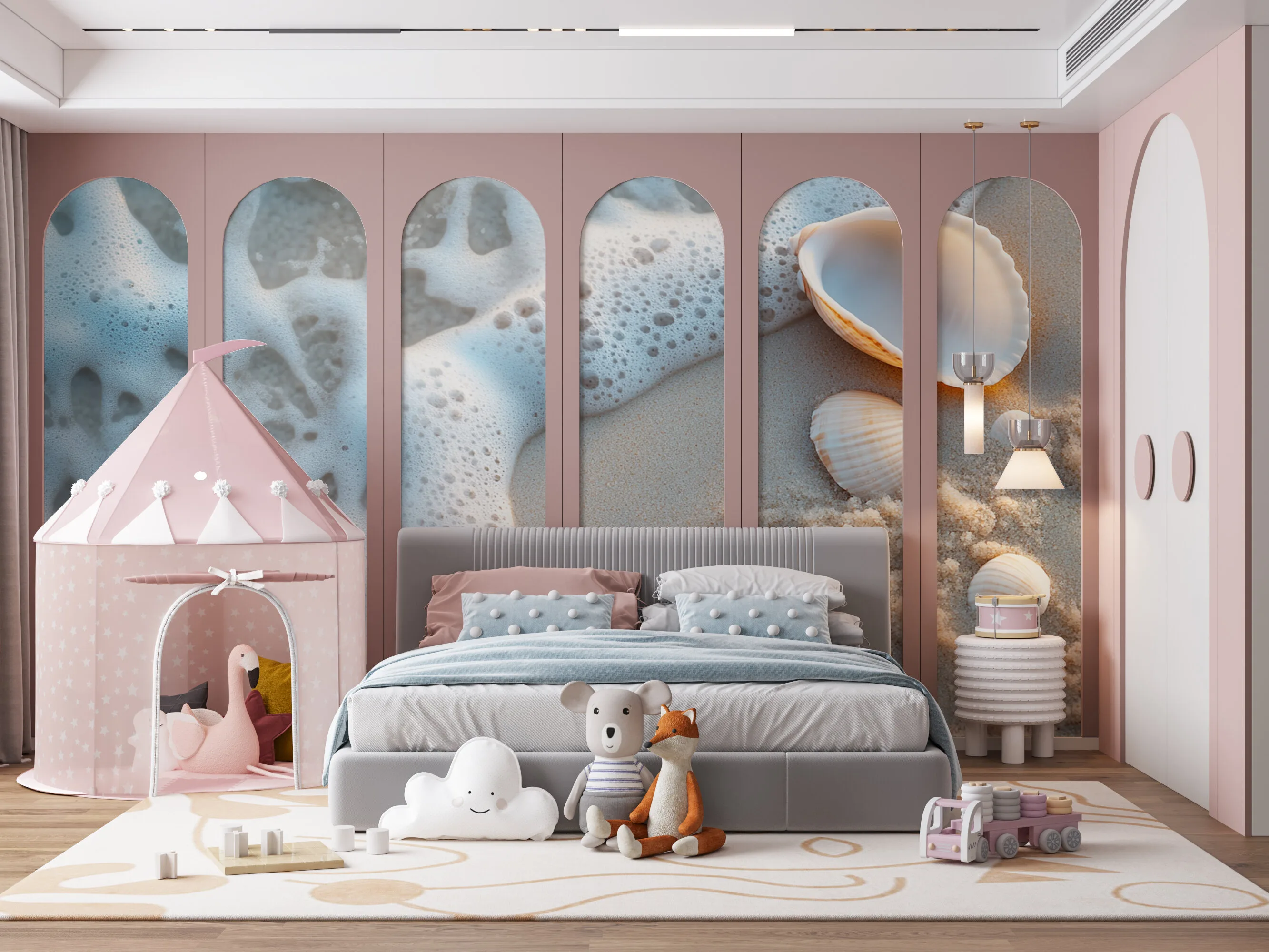 Rendered wallpaper image for Serene Beach Seashells Wall Mural