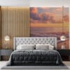 Serene beach scene at sunset with gentle waves and warm colors