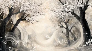 Alternative view of Serene Cherry Blossom Landscape Wall Mural