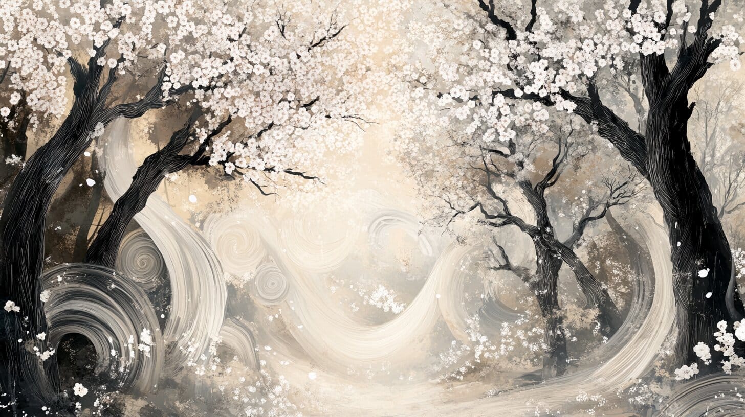 Main product image for Serene Cherry Blossom Landscape Wall Mural
