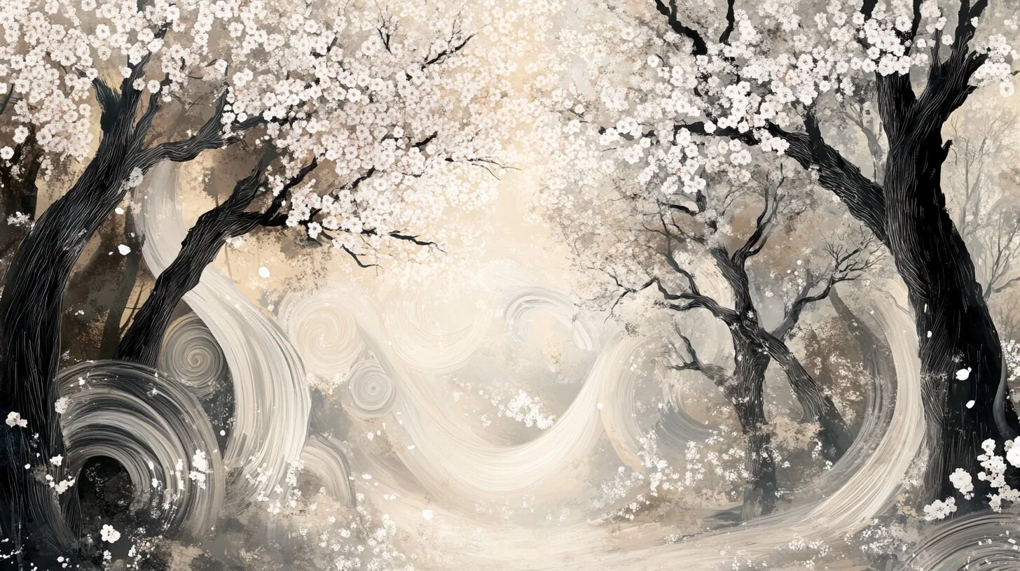 Main product image for Serene Cherry Blossom Landscape Wall Mural