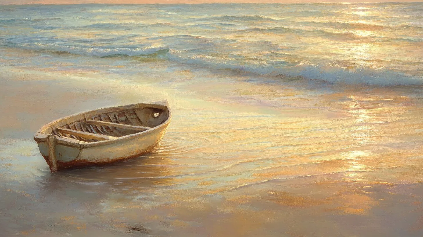 Main product image for Serene Coastal Scene with Small Boat Wall Mural