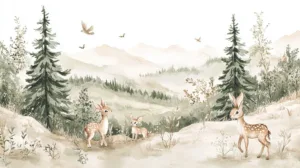 Alternative view of Serene Deer Landscape Wall Mural