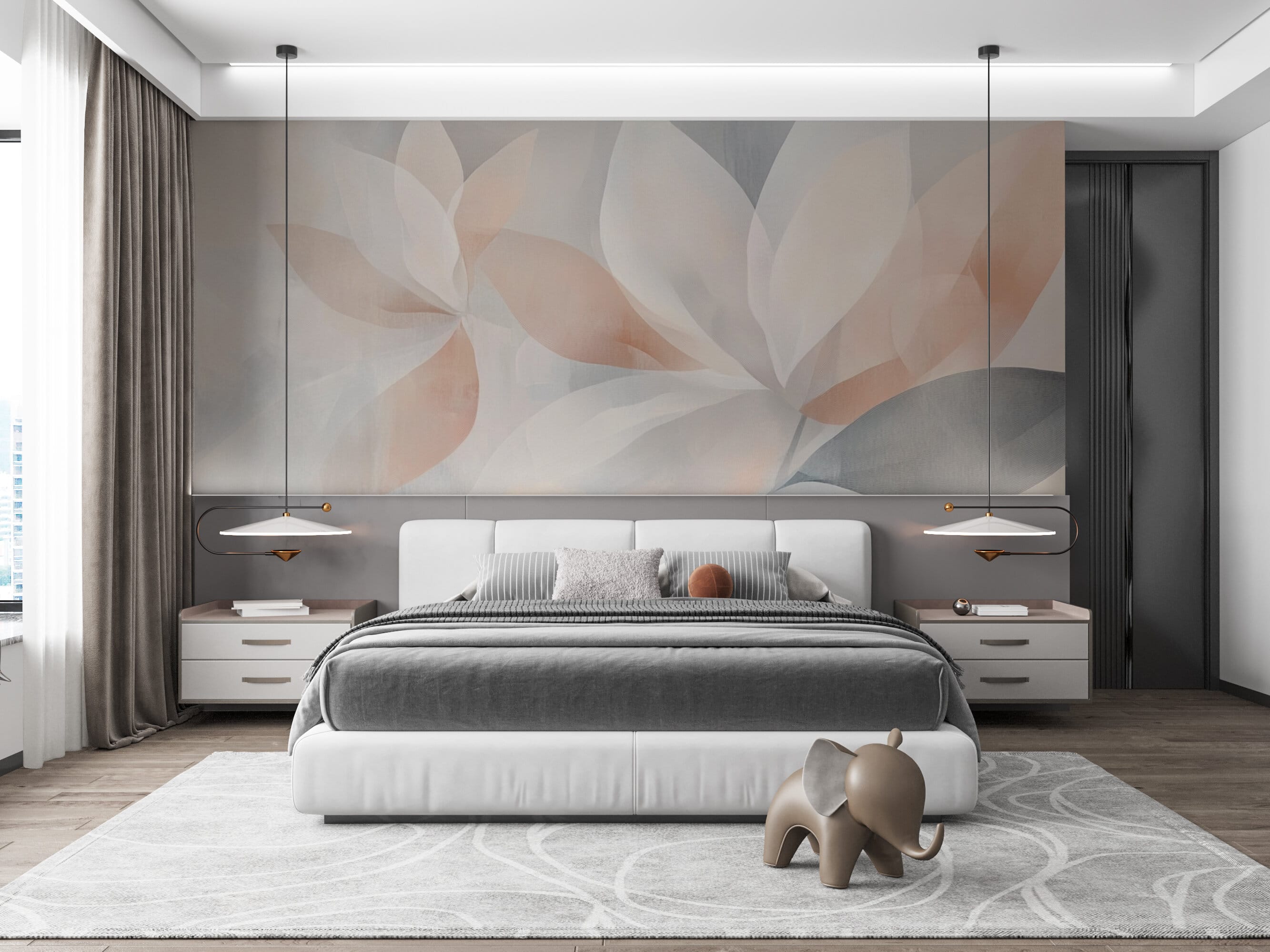 Rendered wallpaper image for Serene Floral Abstract Design Wall Mural