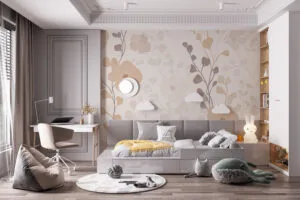 Delicate floral pattern featuring soft colors and fluid lines.