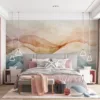 Abstract design with flowing lines in soft shades of orange|brown|and blue.