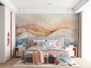 Abstract design with flowing lines in soft shades of orange