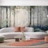 A serene forest scene with tall trees and soft light|creating a tranquil atmosphere.|
