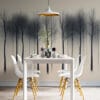 Artistic representation of bare trees in a serene minimalist setting.