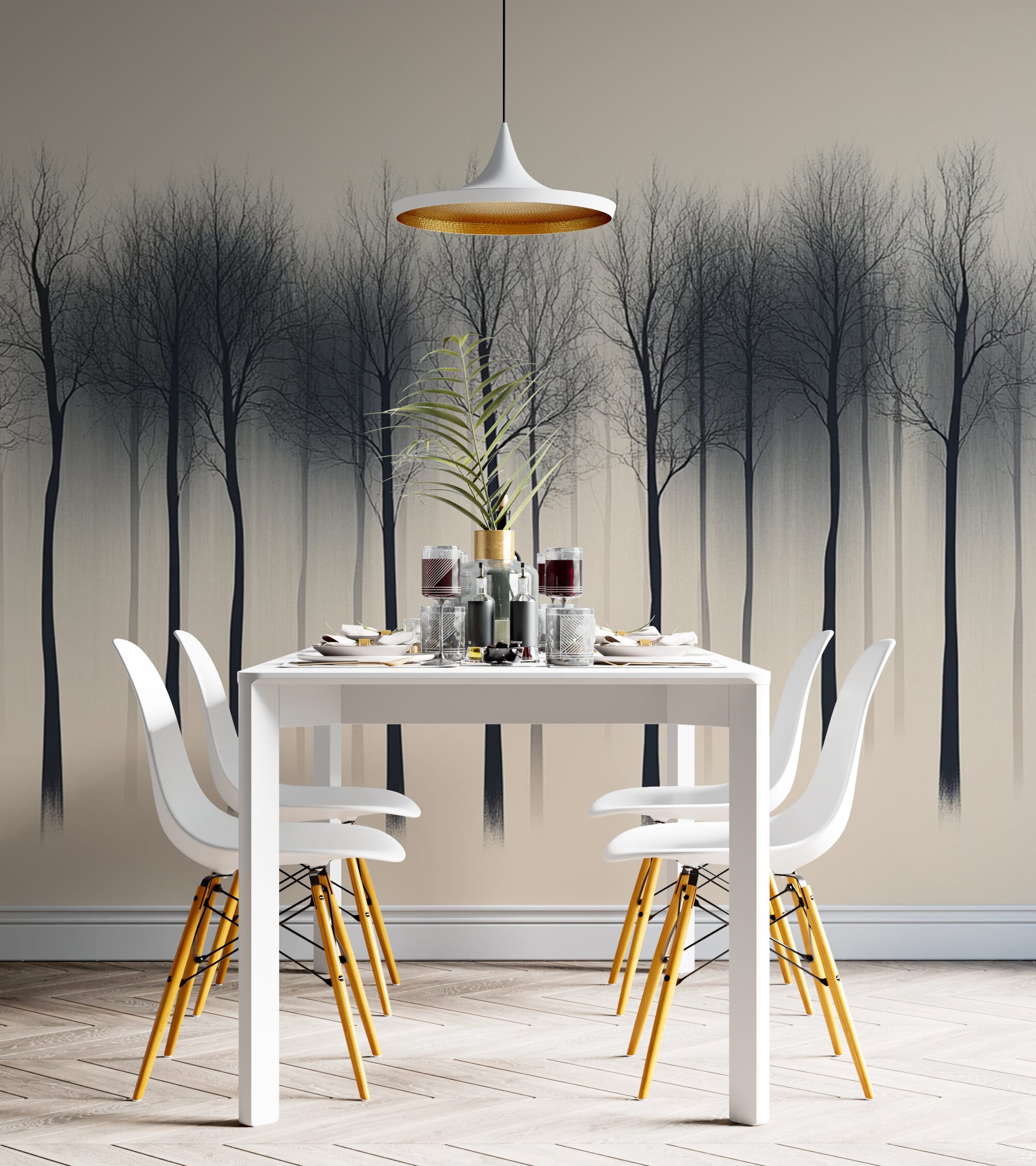 Rendered wallpaper image for Serene Grove of Bare Trees Wall Mural