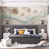 Serene landscape with hot air balloons in soft pastel colors.||