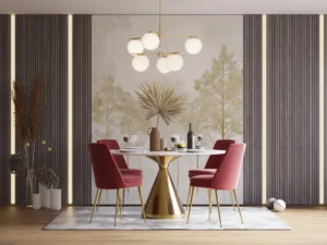 Serene landscape featuring soft trees in a minimalist style.||