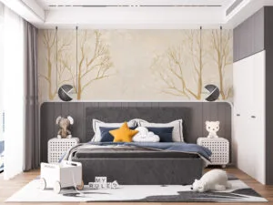 Minimalist artistic representation of bare trees in soft tones.