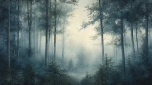 Alternative view of Serene Misty Forest Landscape Wall Mural