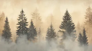 Alternative view of Serene Misty Forest Wall Mural