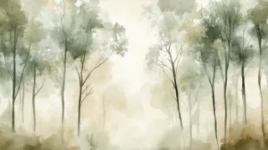 Alternative view of Serene Misty Forest Watercolor Wall Mural