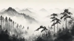 Alternative view of Serene Misty Mountain Landscape Wall Mural