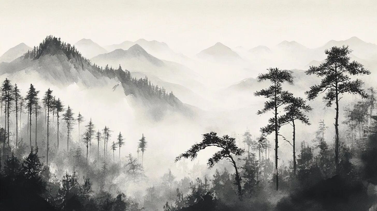 Main product image for Serene Misty Mountain Landscape Wall Mural