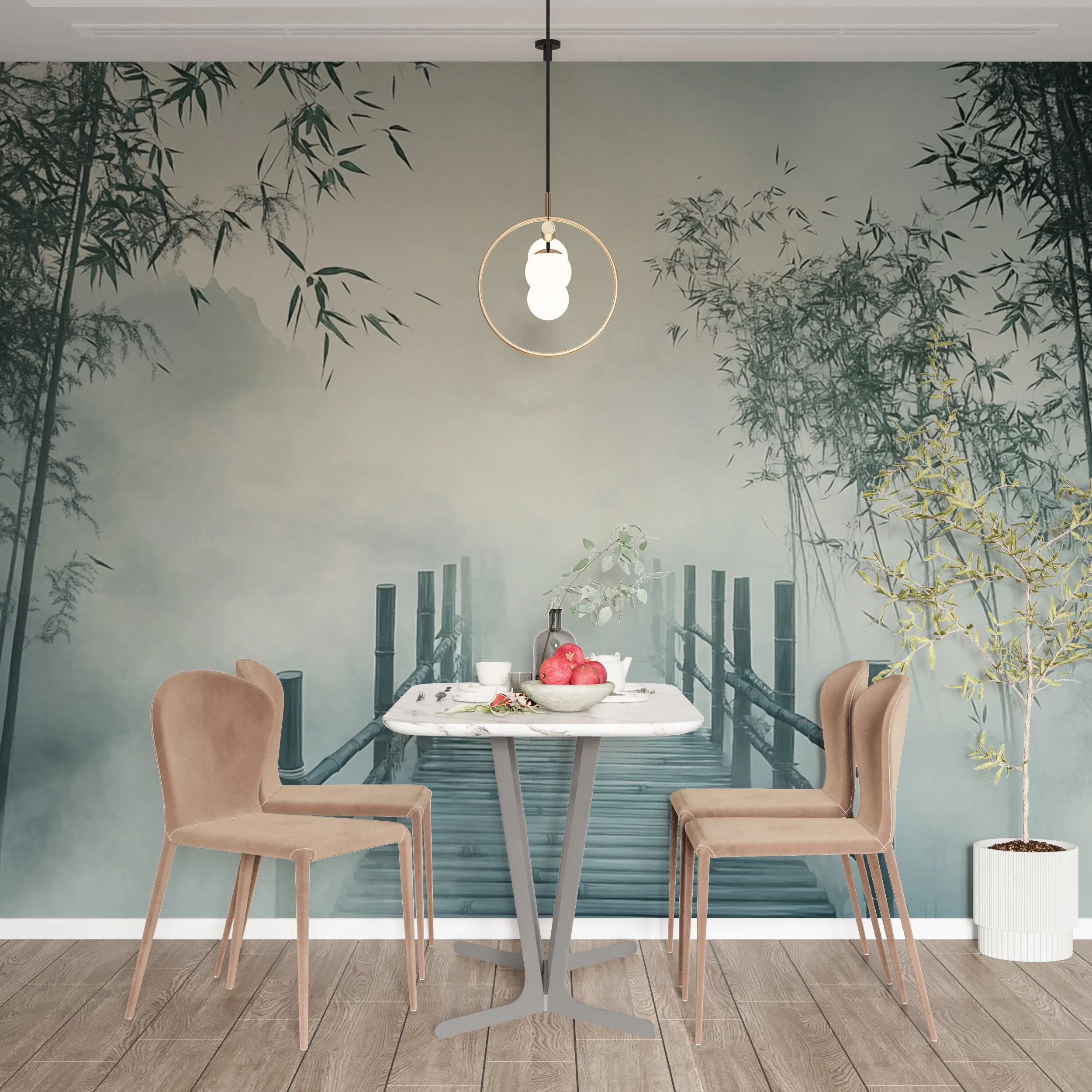 Rendered wallpaper image for Serene Misty Pathway Wall Mural