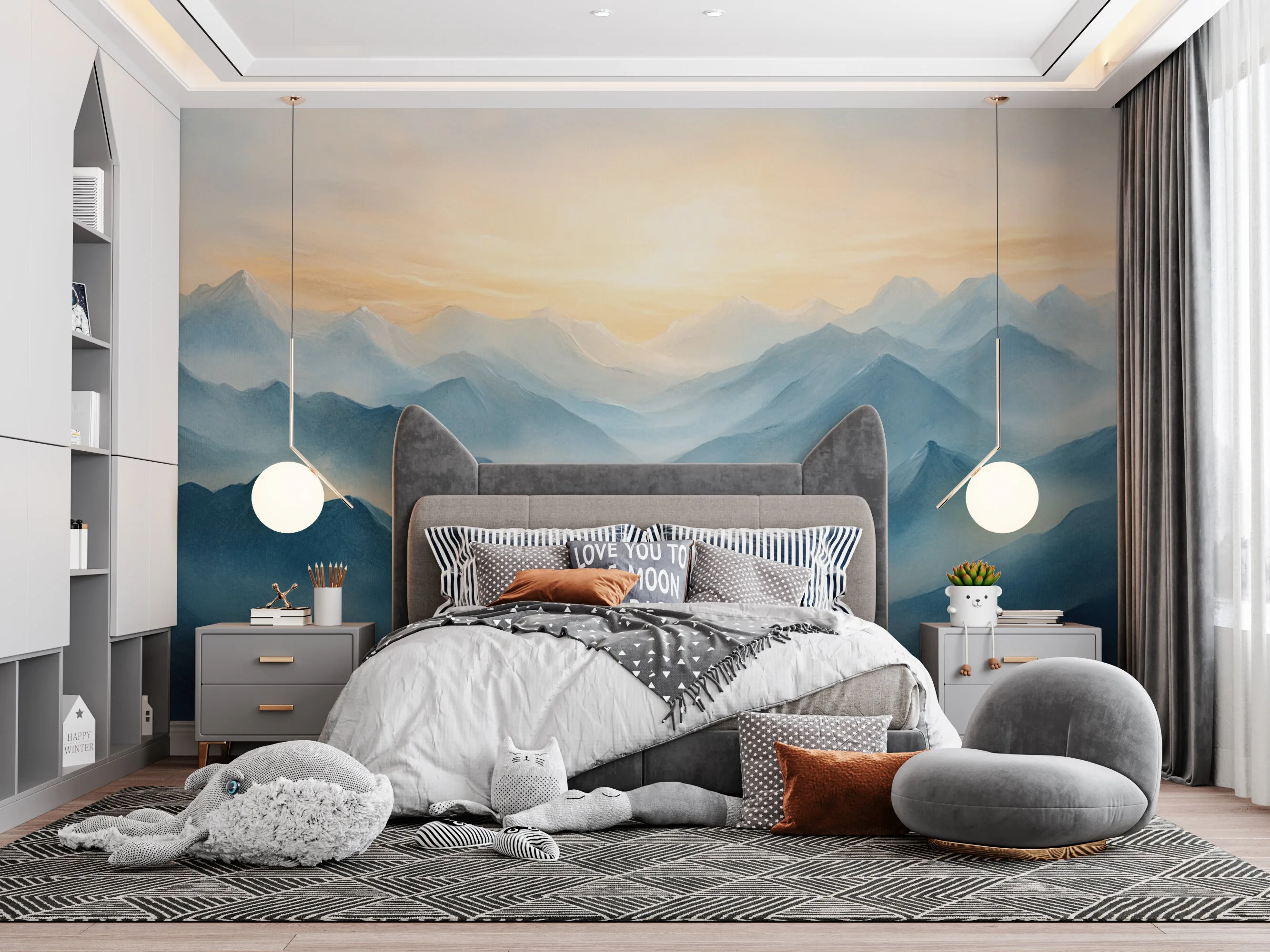 Rendered wallpaper image for Misty Tranquility in Monochrome Wall Mural