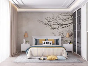 Serene abstract nature artwork featuring delicate branches and a soft beige background.