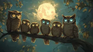 Alternative view of Serene Night Owls Wall Mural