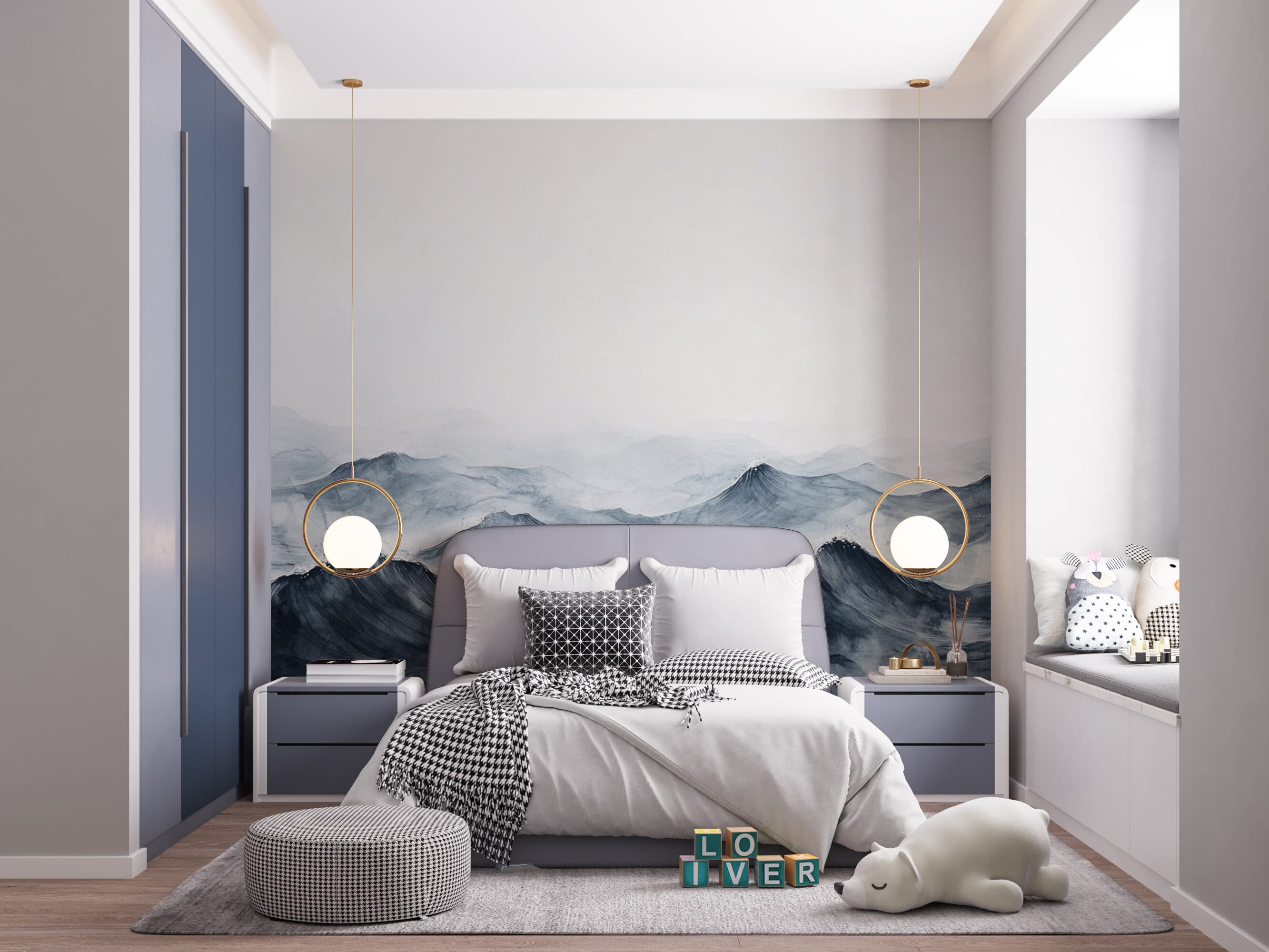 Rendered wallpaper image for Serene Ocean Waves Watercolor Wall Mural