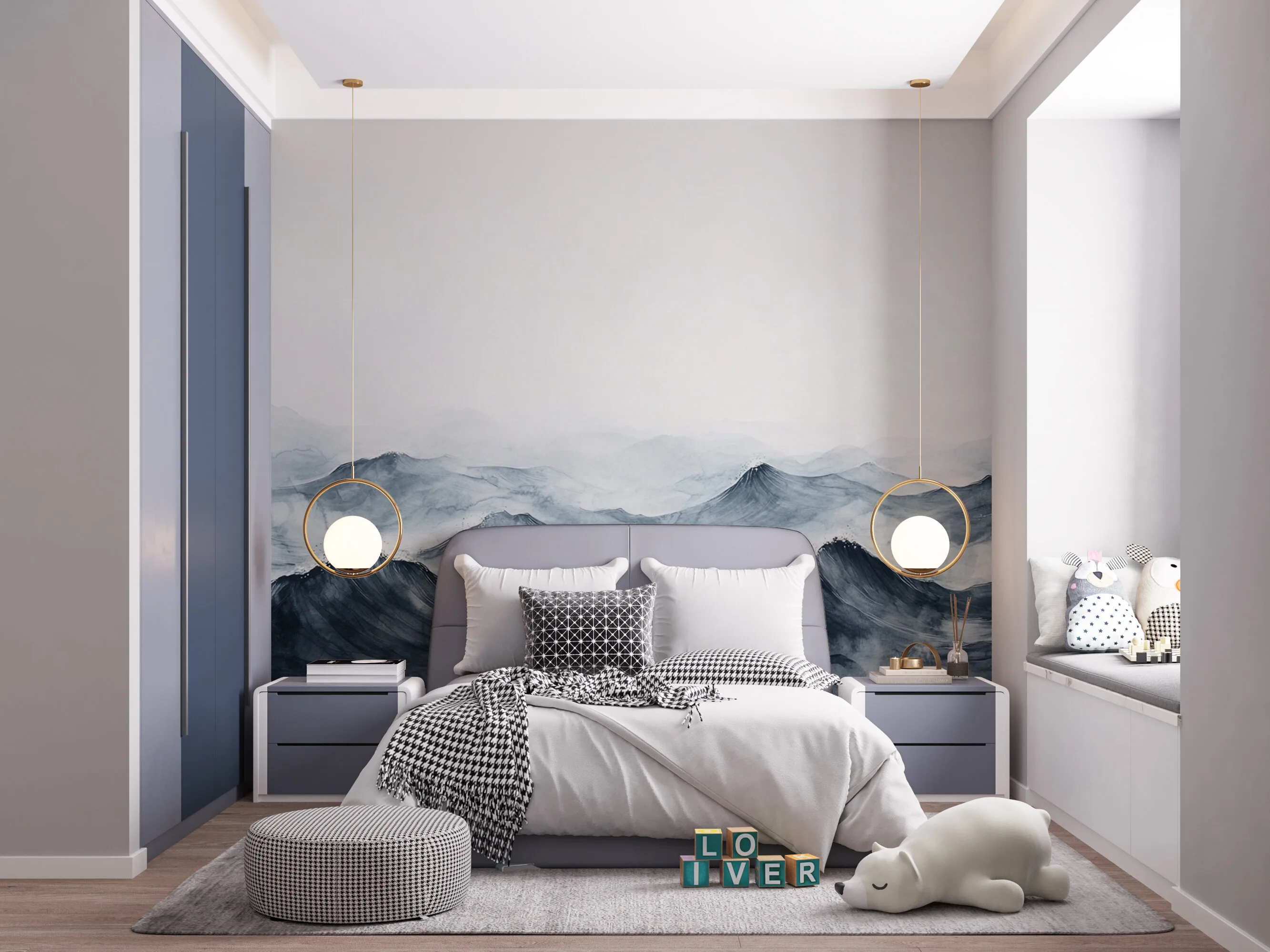Rendered wallpaper image for Serene Ocean Waves Watercolor Wall Mural