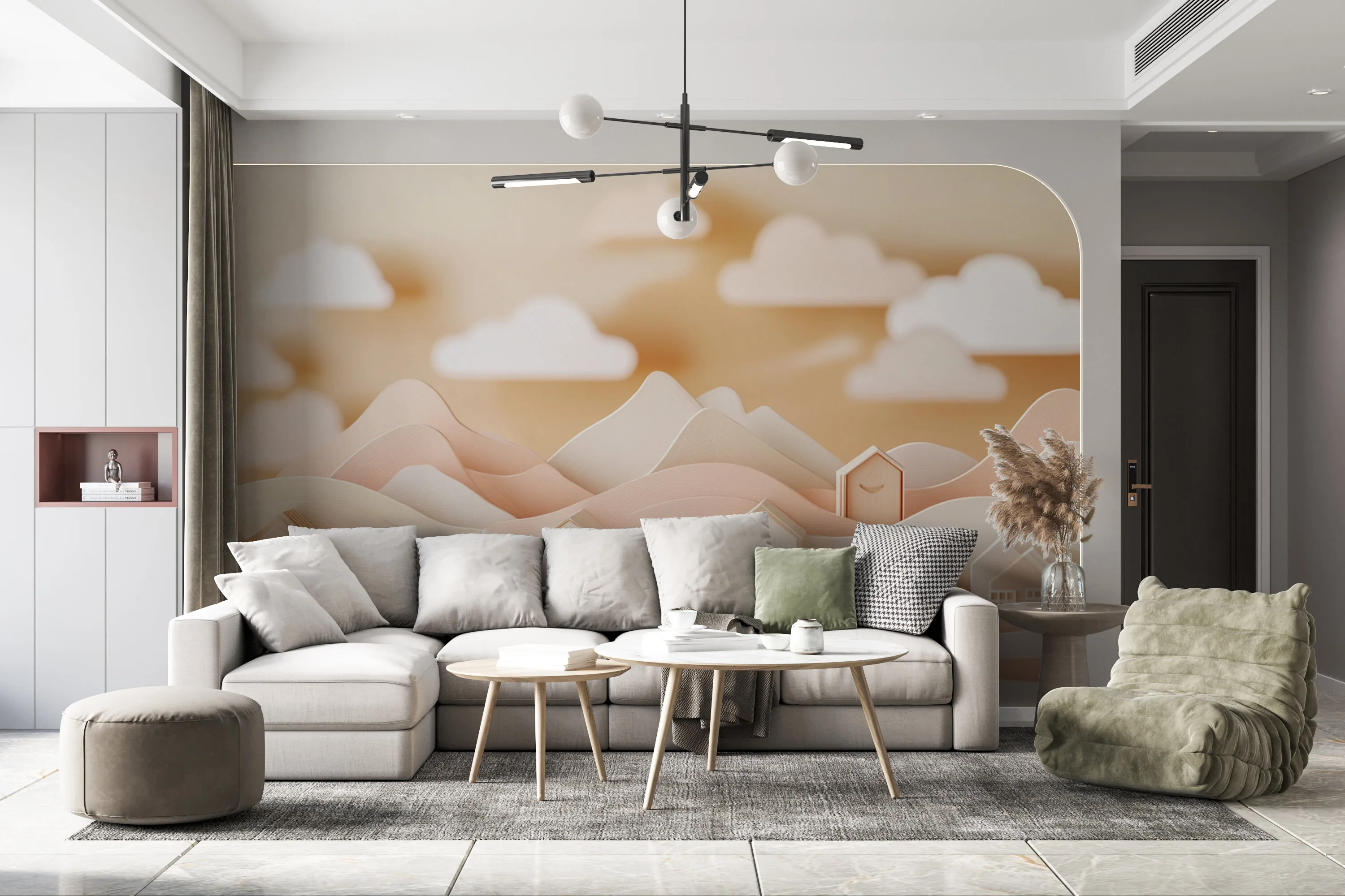 Rendered wallpaper image for Serene Paper-Cut Landscape Wall Mural
