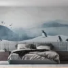 Serene landscape with penguins in a snowy environment||