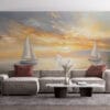 Serene seascape with sailboats at sunset