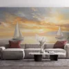 Serene seascape with sailboats at sunset||